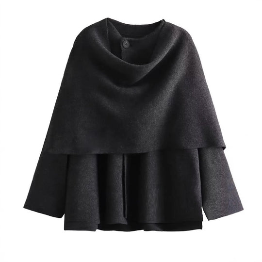 Damen schicke Wollumhangjacke mit asymmetrischem Schnitt und dekorativem Knopf Heidi-Mode