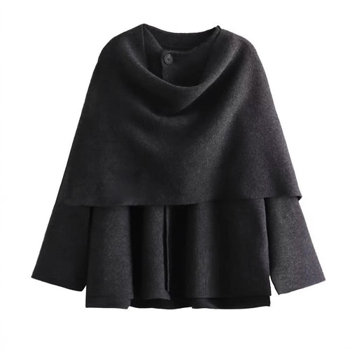 Damen schicke Wollumhangjacke mit asymmetrischem Schnitt und dekorativem Knopf Heidi-Mode
