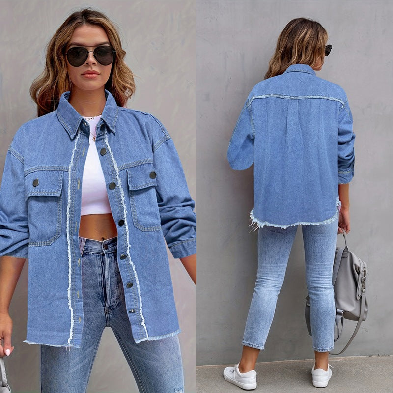 Damen Jeansjacke mit lässigem Schnitt und großen Taschen Heidi-Mode