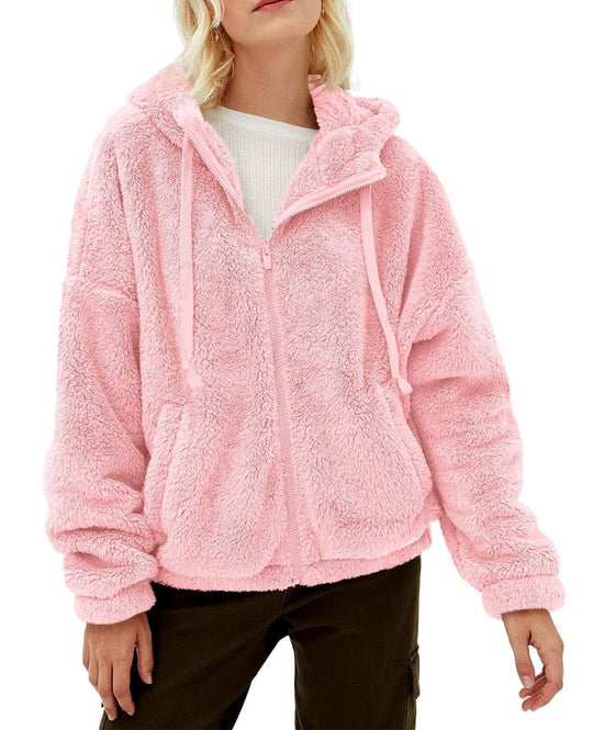 Damen lässige Fleecejacke mit Kängurutasche und Kapuze Heidi-Mode
