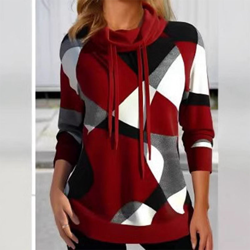 Damen Kapuzenpullover mit geometrischem Muster und hoher Passform Heidi-Mode