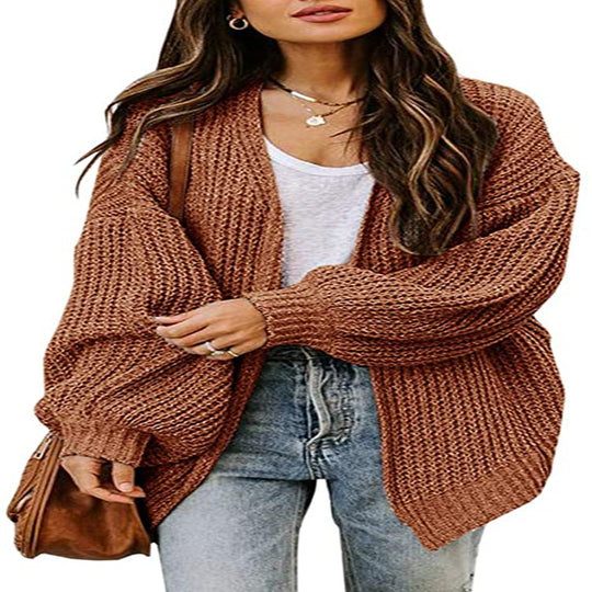 Damen Oversized Strickpullover mit Ballonärmeln und Strukturdesign Heidi-Mode