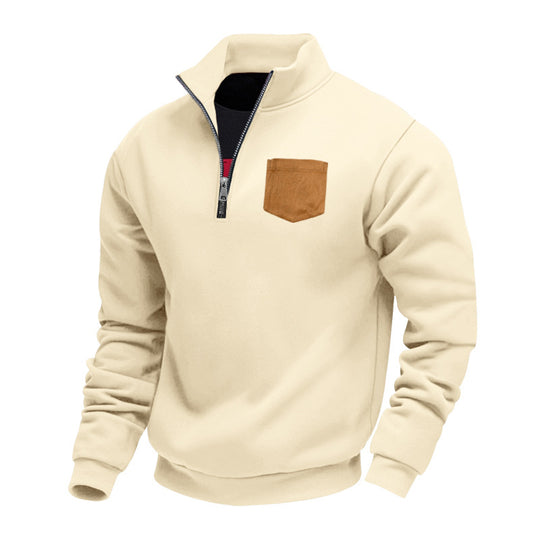 Herren Fleece-Pullover mit hohem Kragen und praktischer Brusttasche Heidi-Mode