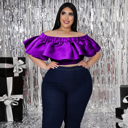 Damen Trendige Off-Shoulder Bluse mit voluminösem Rüschenabschluss Heidi-Mode