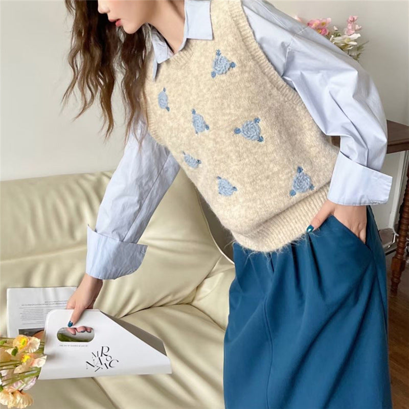 Damen Strickpullover mit floralem Muster Heidi-Mode