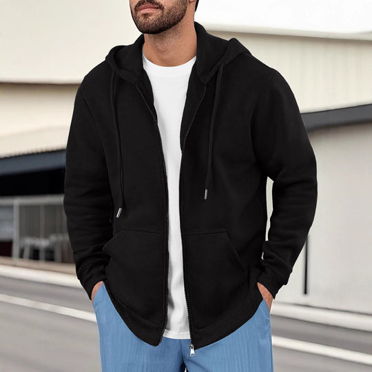 Herren lässige Kapuzenjacke mit atmungsaktivem Sweatstoff und praktischen Taschen Heidi-Mode