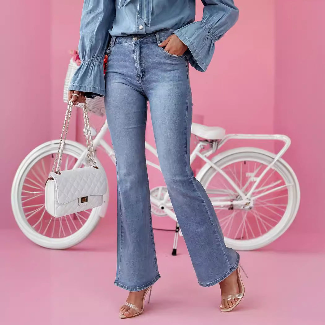 Damen Denim Hemd mit Rüschen und Schleifen-Details Heidi-Mode