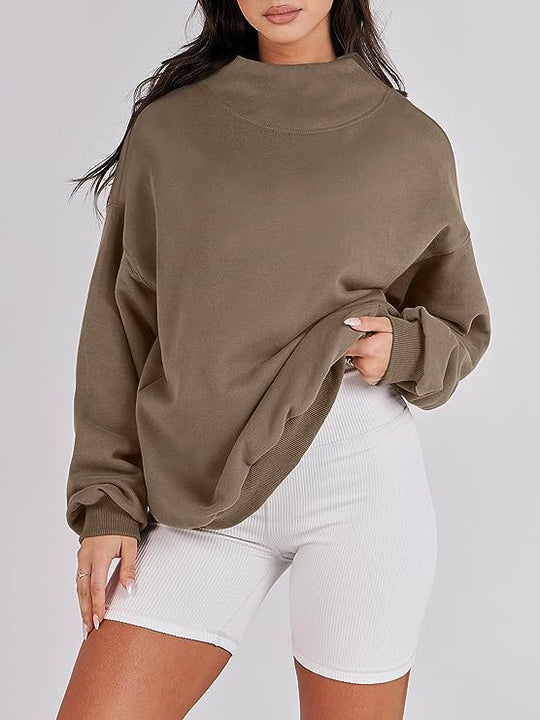 Damen lässiger Oversized Pullover mit schmalem Bund Heidi-Mode