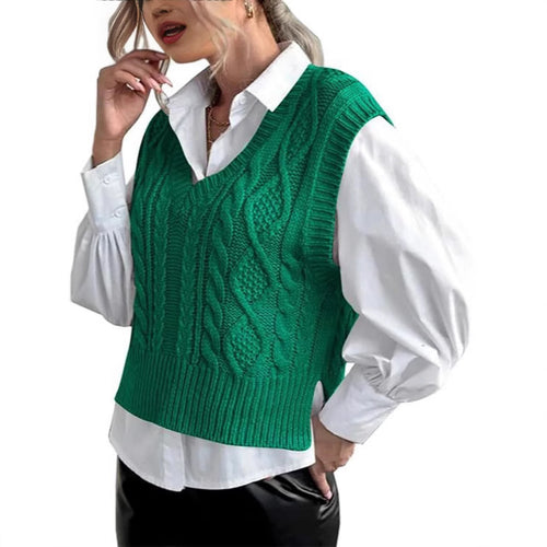 Damen Strickweste mit V-Ausschnitt und Zopfmuster Heidi-Mode