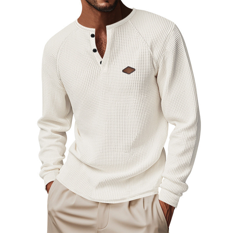 Herren Langarmshirt mit Knopfleiste und Struktur Heidi-Mode