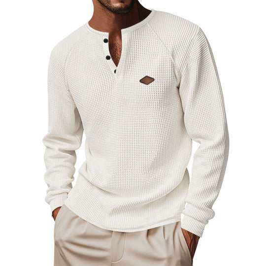 Herren Langarmshirt mit Knopfleiste und Struktur Heidi-Mode