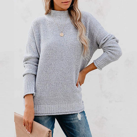 Damen Grobstrickpullover mit hohem Kragen und lässigem Schnitt Heidi-Mode