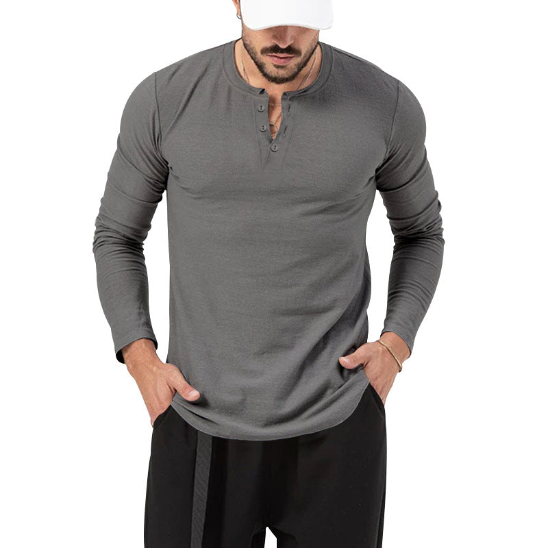 Herren Langarm-Henley-Shirt mit hochwertiger Baumwollmischung und modischen Knopfdetails Heidi-Mode