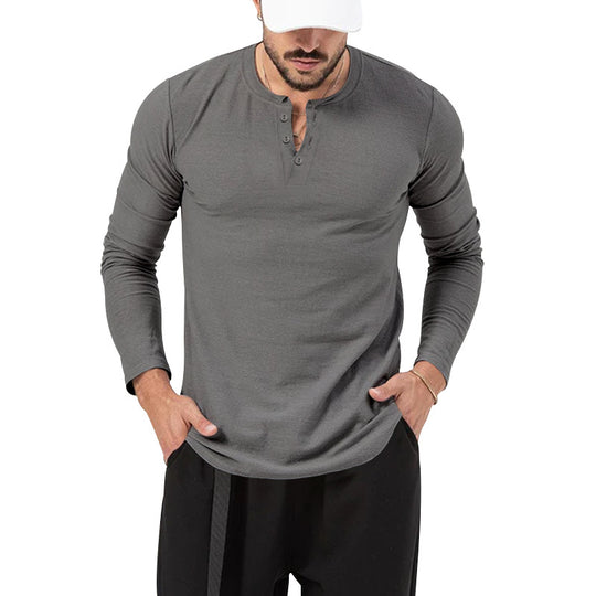 Herren Langarm-Henley-Shirt mit hochwertiger Baumwollmischung und modischen Knopfdetails Heidi-Mode