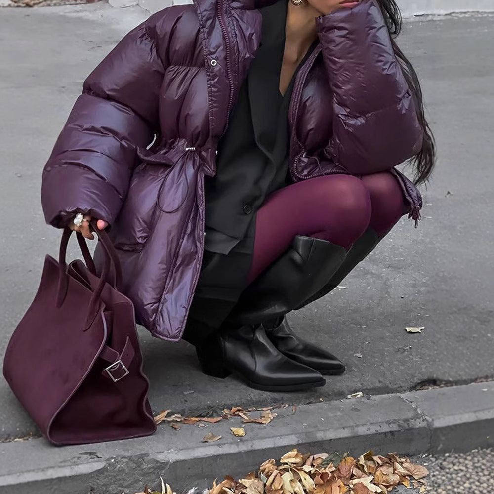 Damen Oversized Daunenjacke mit sichtbarem Steppdesign und hohem Kragen Heidi-Mode