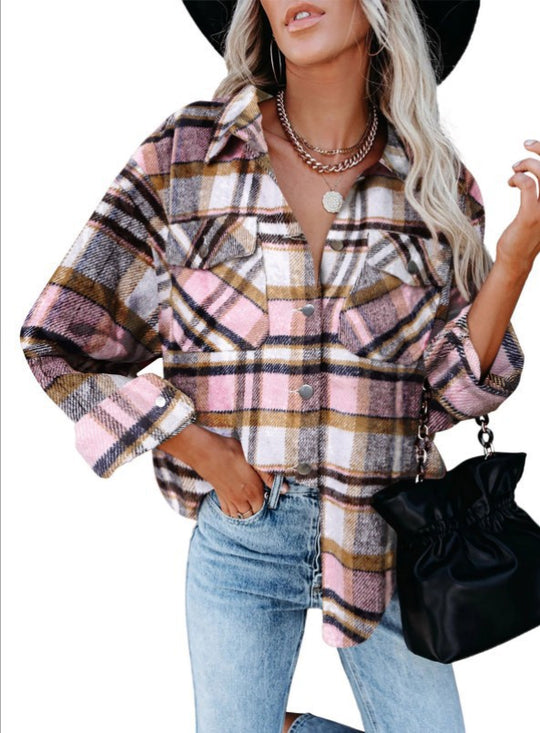 Damen Karobluse mit aufgesetzten Taschen und modernem Schnitt Heidi-Mode