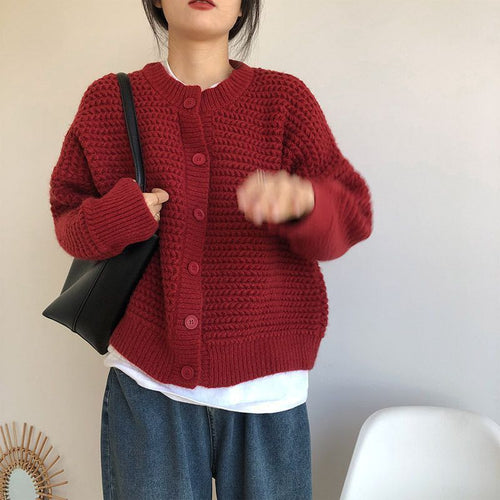 Damen Grobstrickjacke mit Knopfdetails und oversized Schnitt Heidi-Mode
