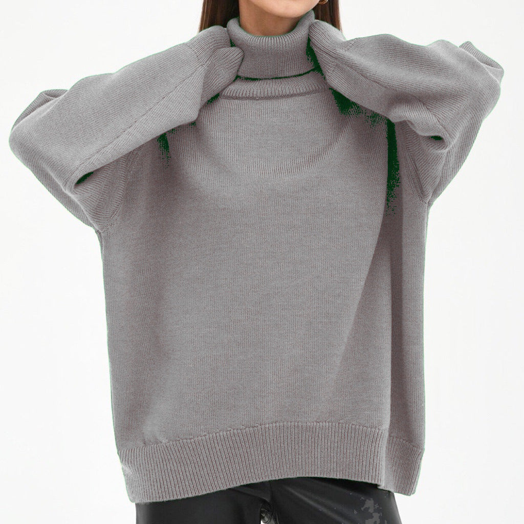 Damen Oversized Rollkragenpullover mit Rippstruktur Heidi-Mode