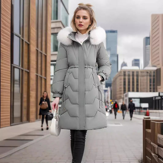 Damen eleganter und isolierter Wintermantel mit abnehmbarem Kunstfellkragen Heidi-Mode