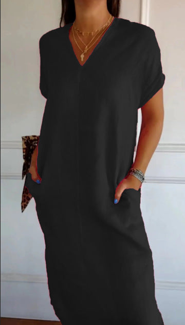 Damen luftiges Leinenkleid mit praktischen Seitentaschen Heidi-Mode