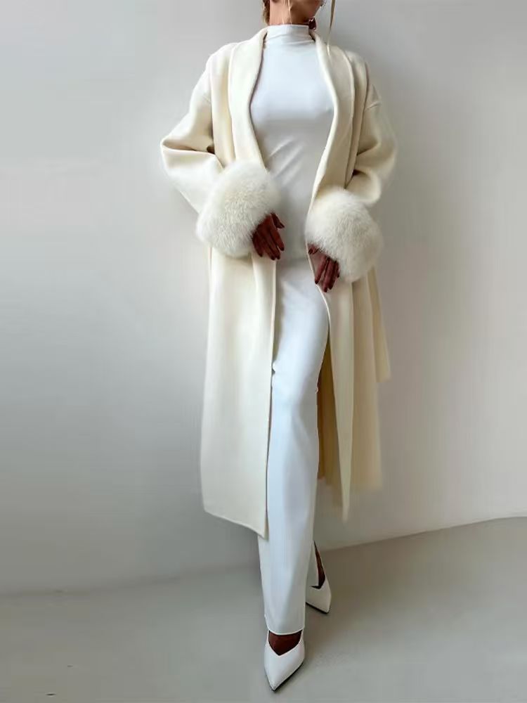 Damen Eleganter Wollmantel mit luxuriösen Pelzärmeln Heidi-Mode