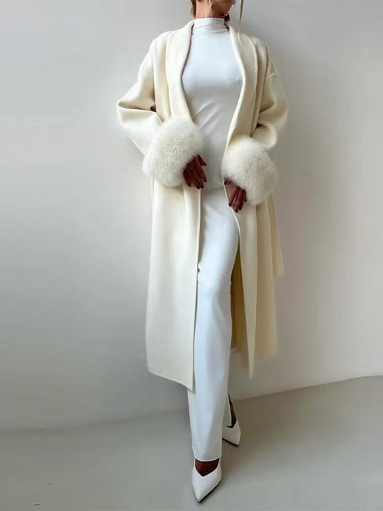 Damen Eleganter Wollmantel mit luxuriösen Pelzärmeln Heidi-Mode