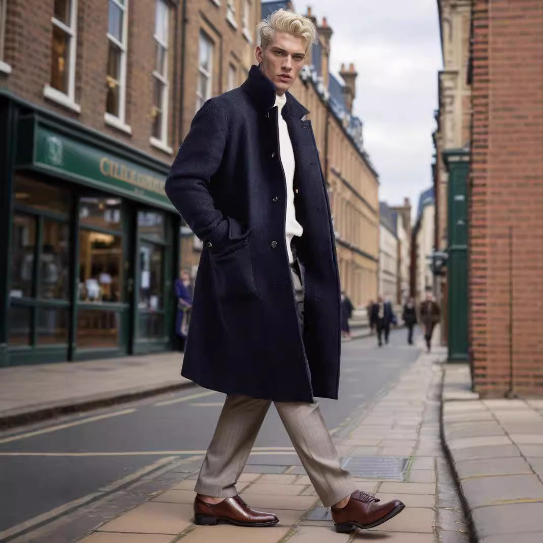 Herren eleganter Trenchcoat mit Schalkragen und Gürtel Heidi-Mode