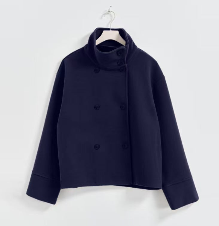 Damen Modische Cropped Jacke mit hohem Kragen und doppelter Knopfleiste Heidi-Mode