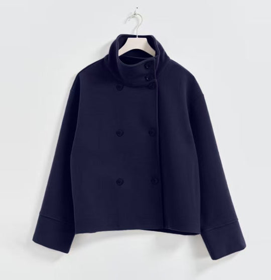 Damen Modische Cropped Jacke mit hohem Kragen und doppelter Knopfleiste Heidi-Mode