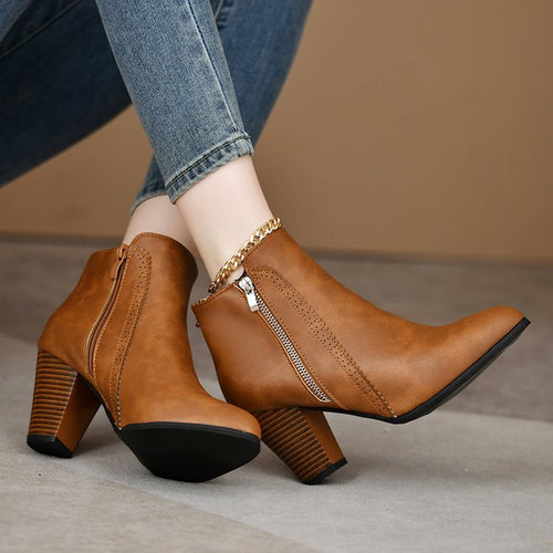 Damen modische Stiefeletten mit elegantem Reißverschluss Heidi-Mode