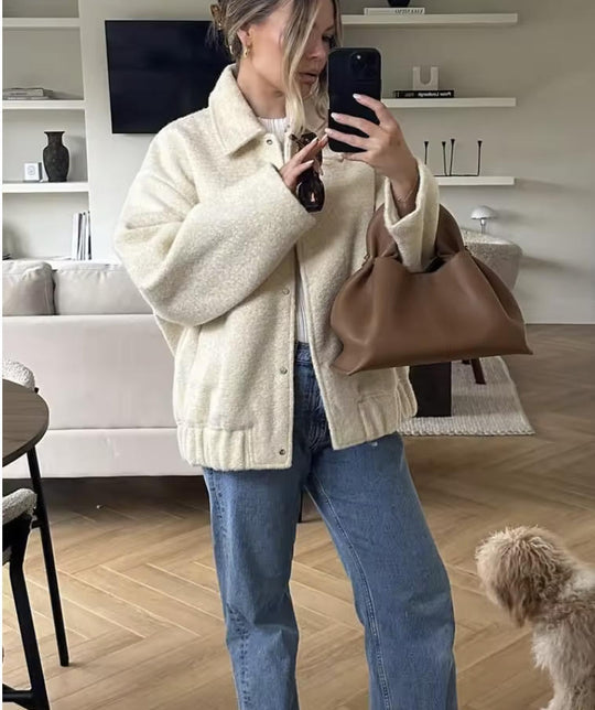 Damen gemütliche Oversized-Jacke aus hochwertigem Teddy-Material Heidi-Mode