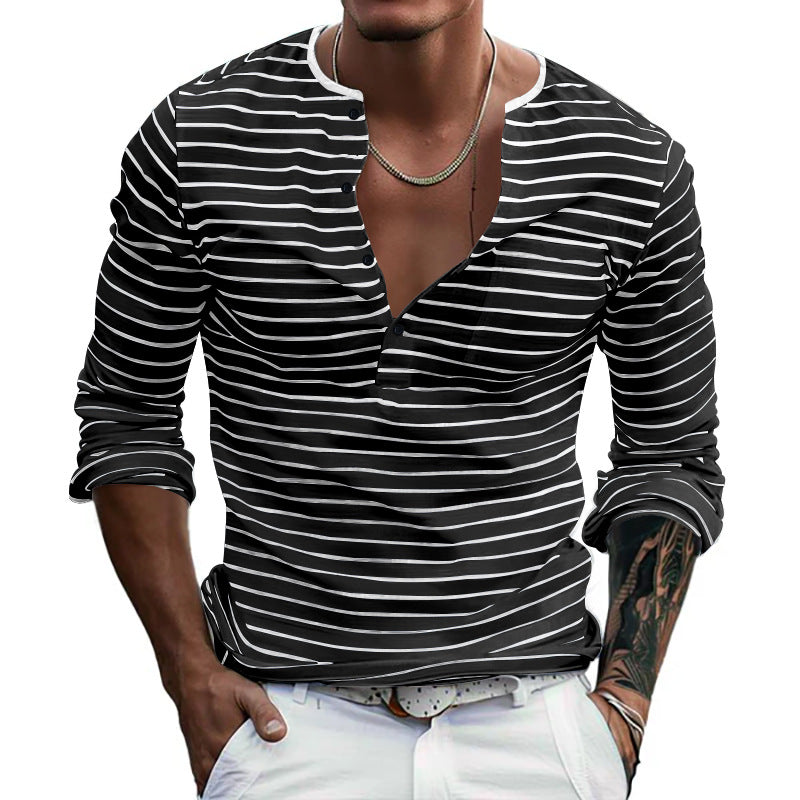 Herren Langarm-Henley-Shirt mit modischem Streifenmuster Heidi-Mode