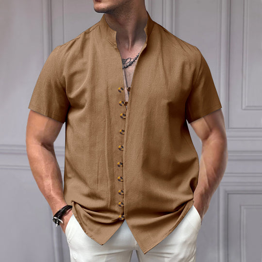 Herren elegant geschnittenes Kurzarmhemd mit Stehkragen Heidi-Mode