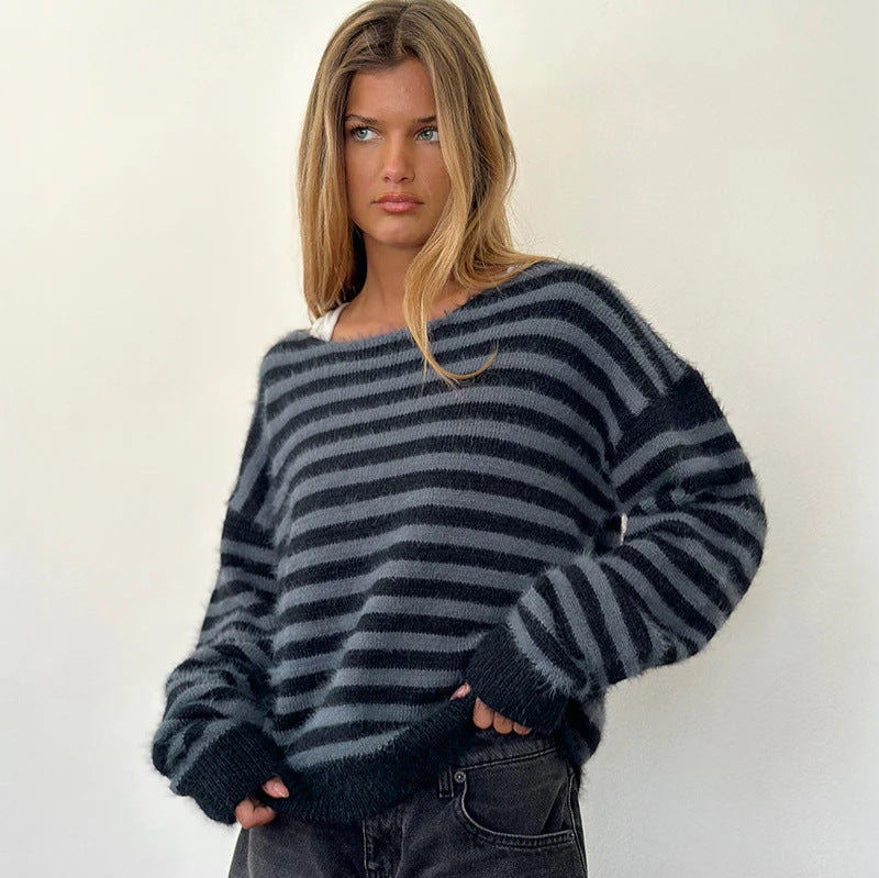 Damen modischer gestreifter Pullover mit lockerer Passform Heidi-Mode