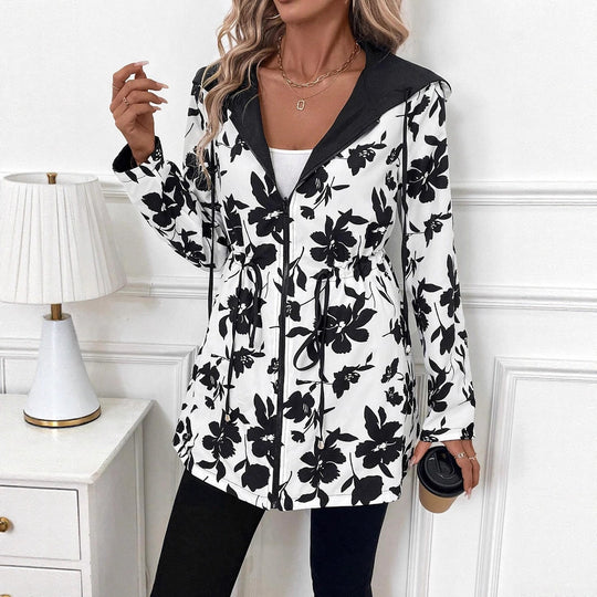 Damen Leichtgewichtige Kapuzenjacke mit tierischem Muster Heidi-Mode