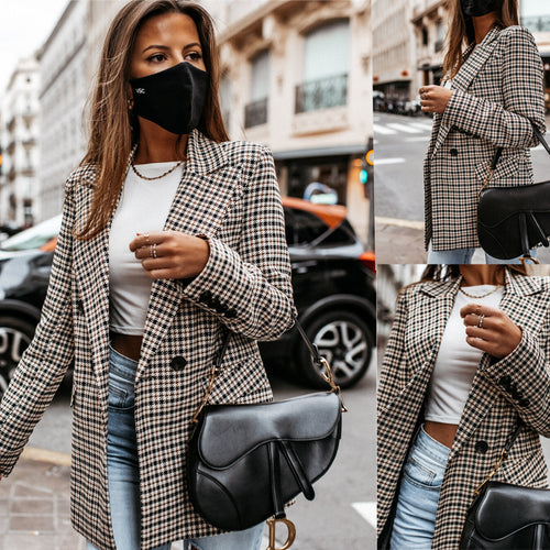 Damen lässiger Oversized-Blazer mit klassischem Hahnentrittmuster Heidi-Mode