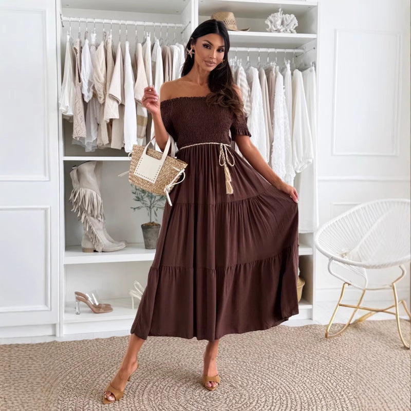 Frauen Off-Shoulder Stufenkleid Maxi Heidi-Mode 1751425501