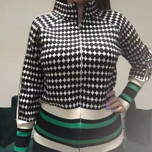 Damen Sportlicher Strickpullover mit Stehkragen und grafischem Muster Heidi-Mode
