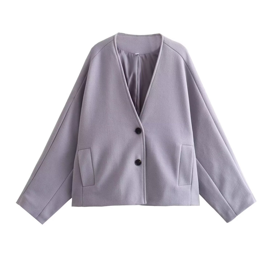 Damen modische Kurzjacke mit elegantem Revers und praktischen Taschen Heidi-Mode
