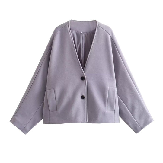 Damen modische Kurzjacke mit elegantem Revers und praktischen Taschen Heidi-Mode