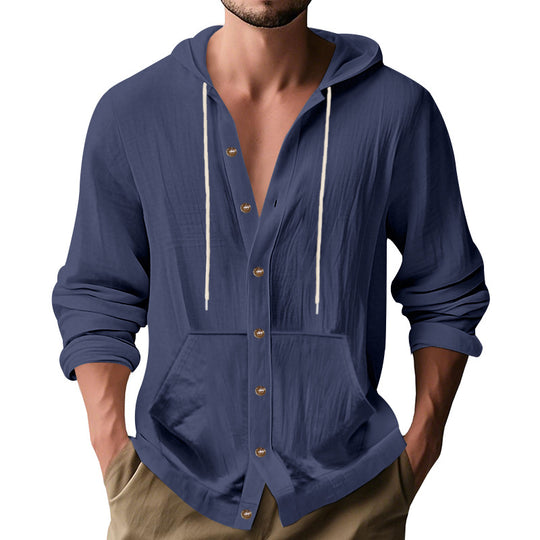 Herren Kapuzenshirt mit Knopfleiste und praktischen Taschen Heidi-Mode