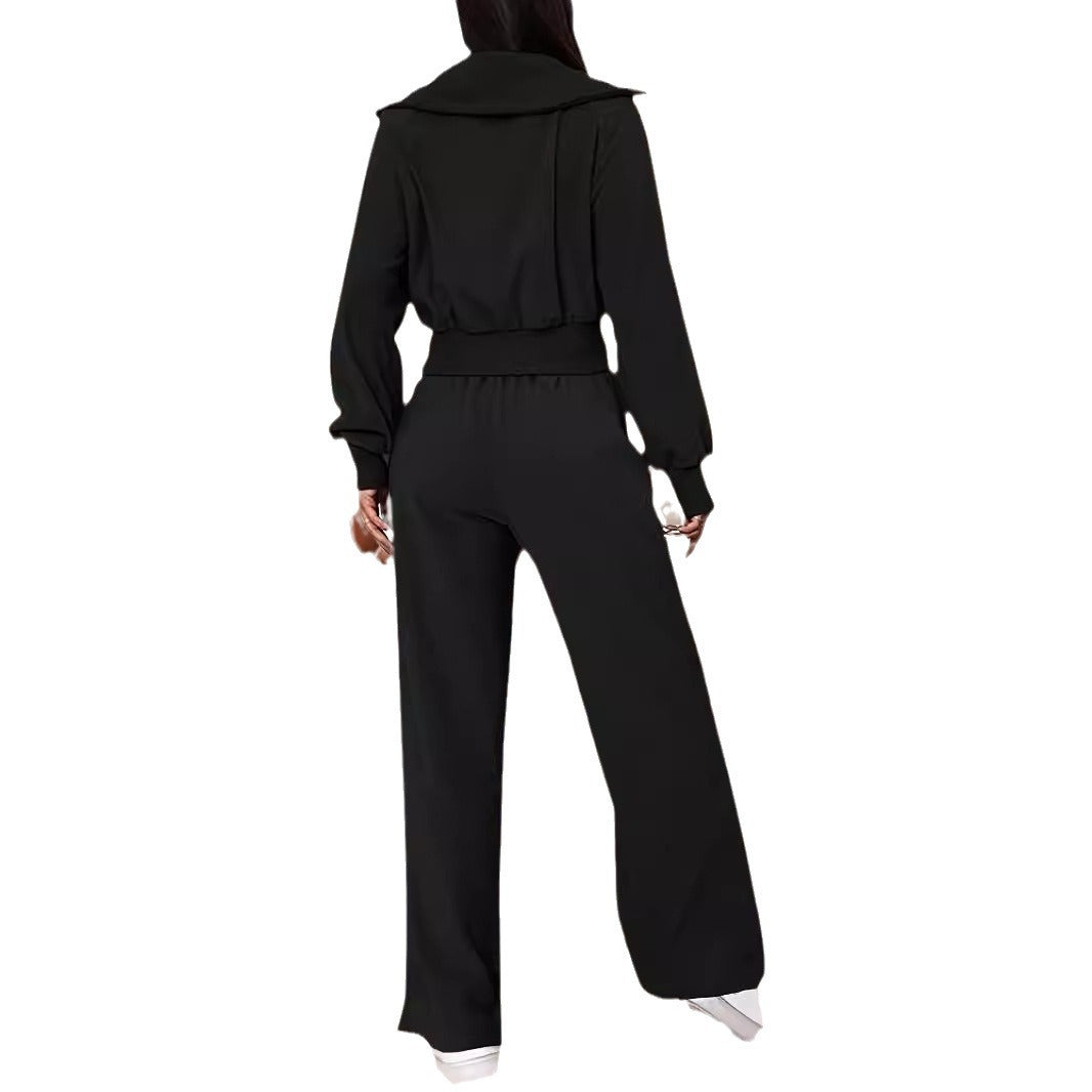 Damen Lässiger Jumpsuit mit Reißverschluss und weitem Bein Heidi-Mode