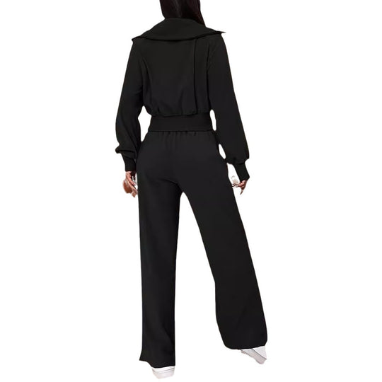 Damen Lässiger Jumpsuit mit Reißverschluss und weitem Bein Heidi-Mode