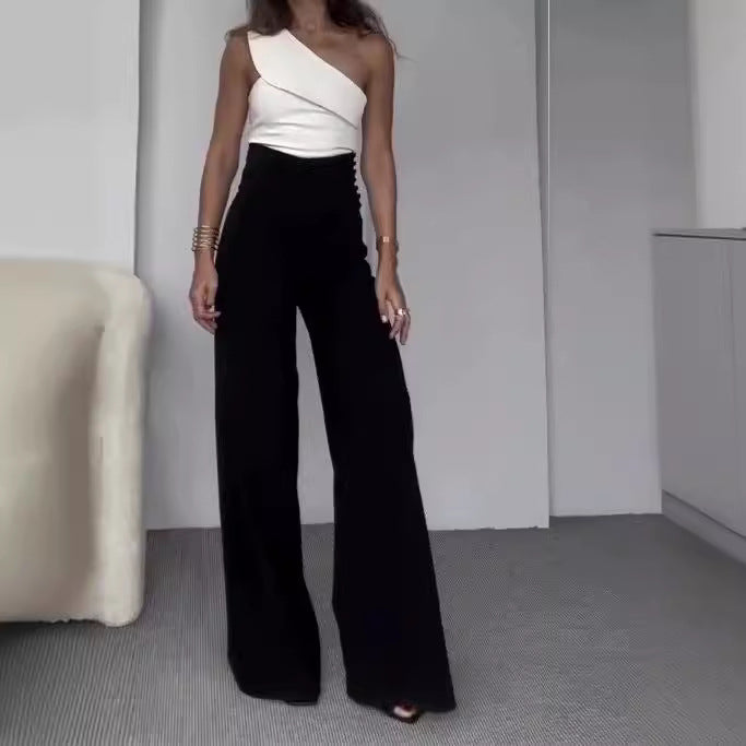 Damen Eleganter Jumpsuit mit asymmetrischem Schnitt und weitem Bein Heidi-Mode