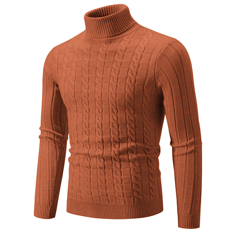 Herren Strickpullover mit hochgeschlossenem Kragen und Zopfmuster Heidi-Mode