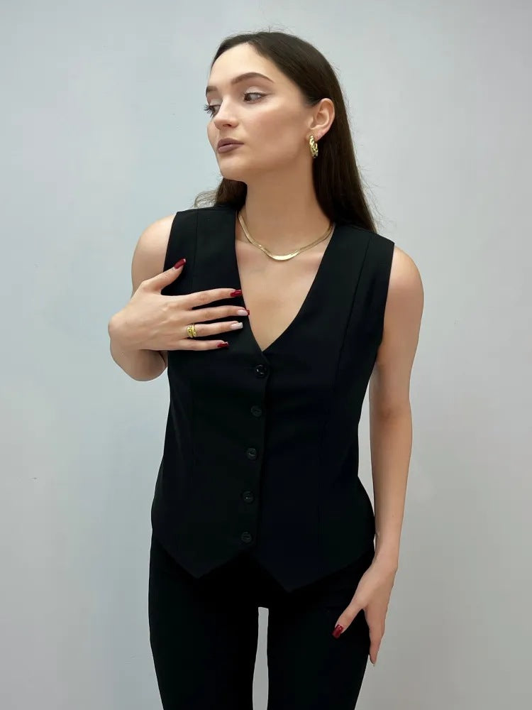 Damen ärmellose Bluse mit Knopfleiste Heidi-Mode