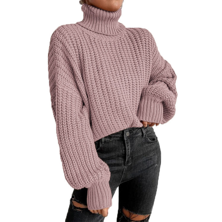 Damen Grobstrickpullover mit hohem Kragen und lässigem Schnitt Heidi-Mode