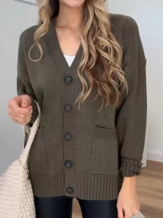 Damen Strickjacke mit Taschen und modernen Knöpfen Heidi-Mode