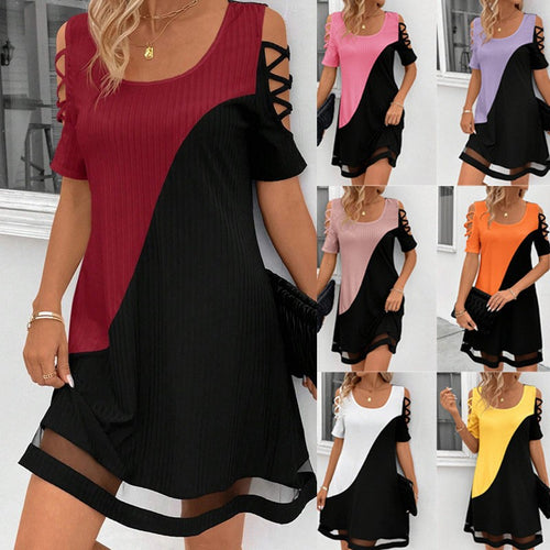 Damen modisches Freizeitkleid mit Cut-Out Ärmeln und asymmetrischem Design Heidi-Mode