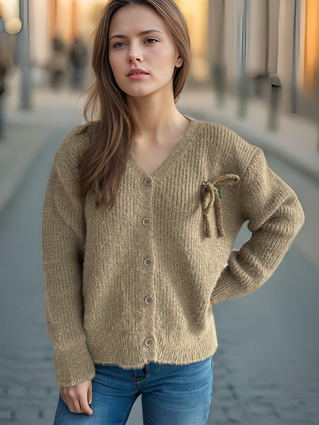 Damen Cardigan mit feinem Strukturmuster und dekorativen Knopfdetails Heidi-Mode